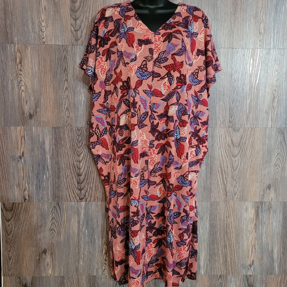 LOGO Lori Goldstein Beach to Street Kaftan Dress Swim Coverup Size M Pink Floral